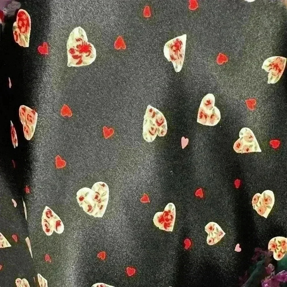 Y2k 90s Heart Print Black Low Back Slip Dress - Picture 7 of 9